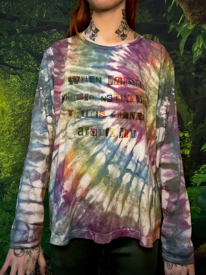 'Change Within, Change Around' Long Sleeve Rainbow Tie Dye Tee T-Shirt