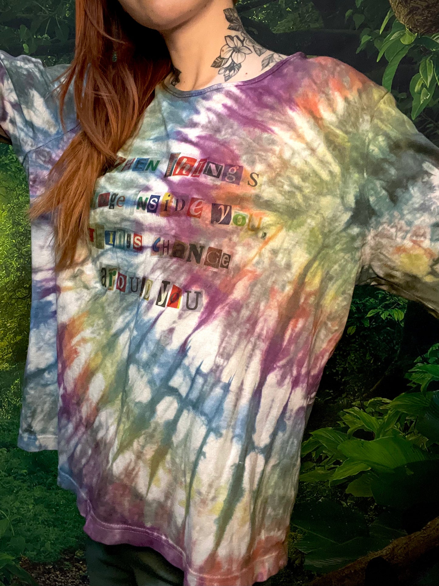 'Change Within, Change Around' Long Sleeve Rainbow Tie Dye Tee T-Shirt