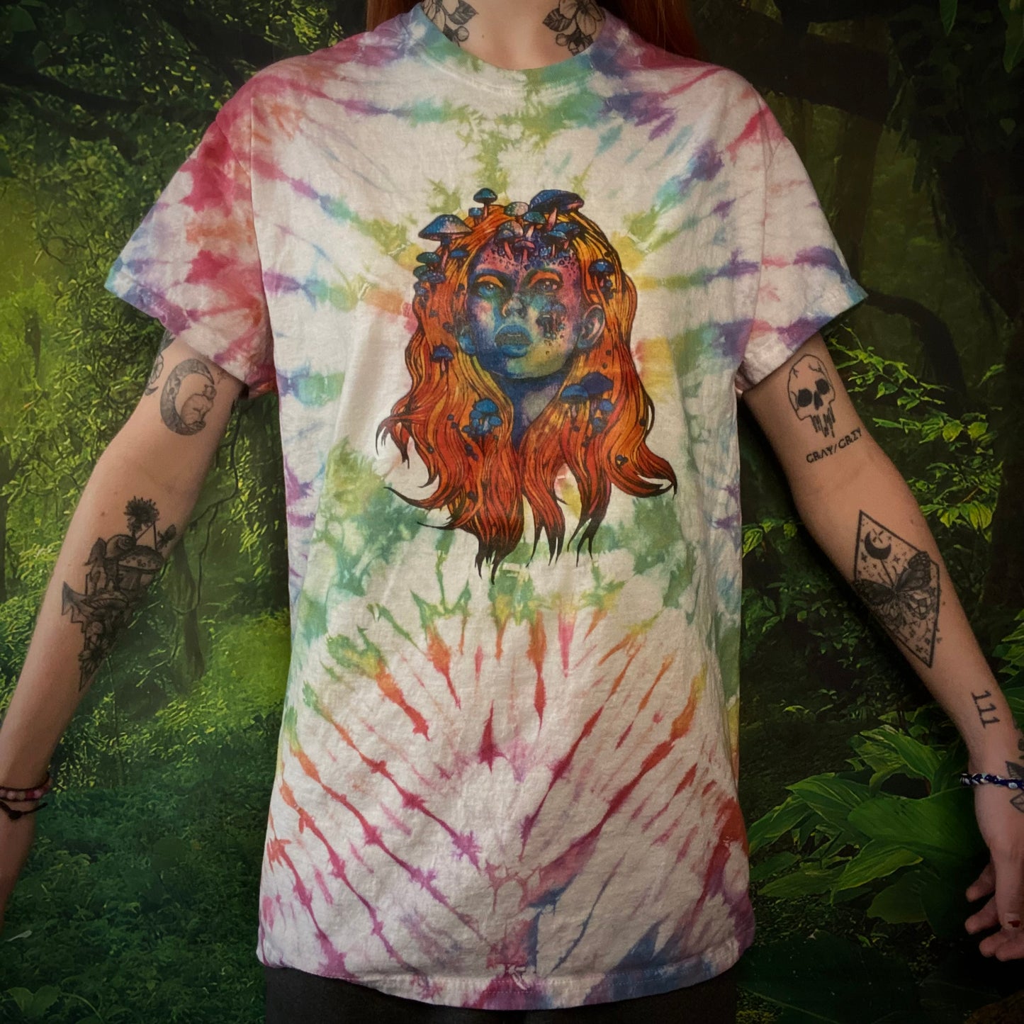 Mushroom Goddess Rainbow Tie Dye Tee T-Shirt Medium