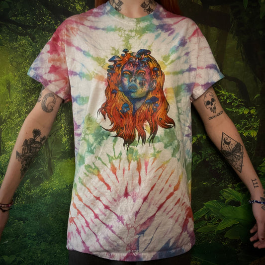 Mushroom Goddess Rainbow Tie Dye Tee T-Shirt Medium