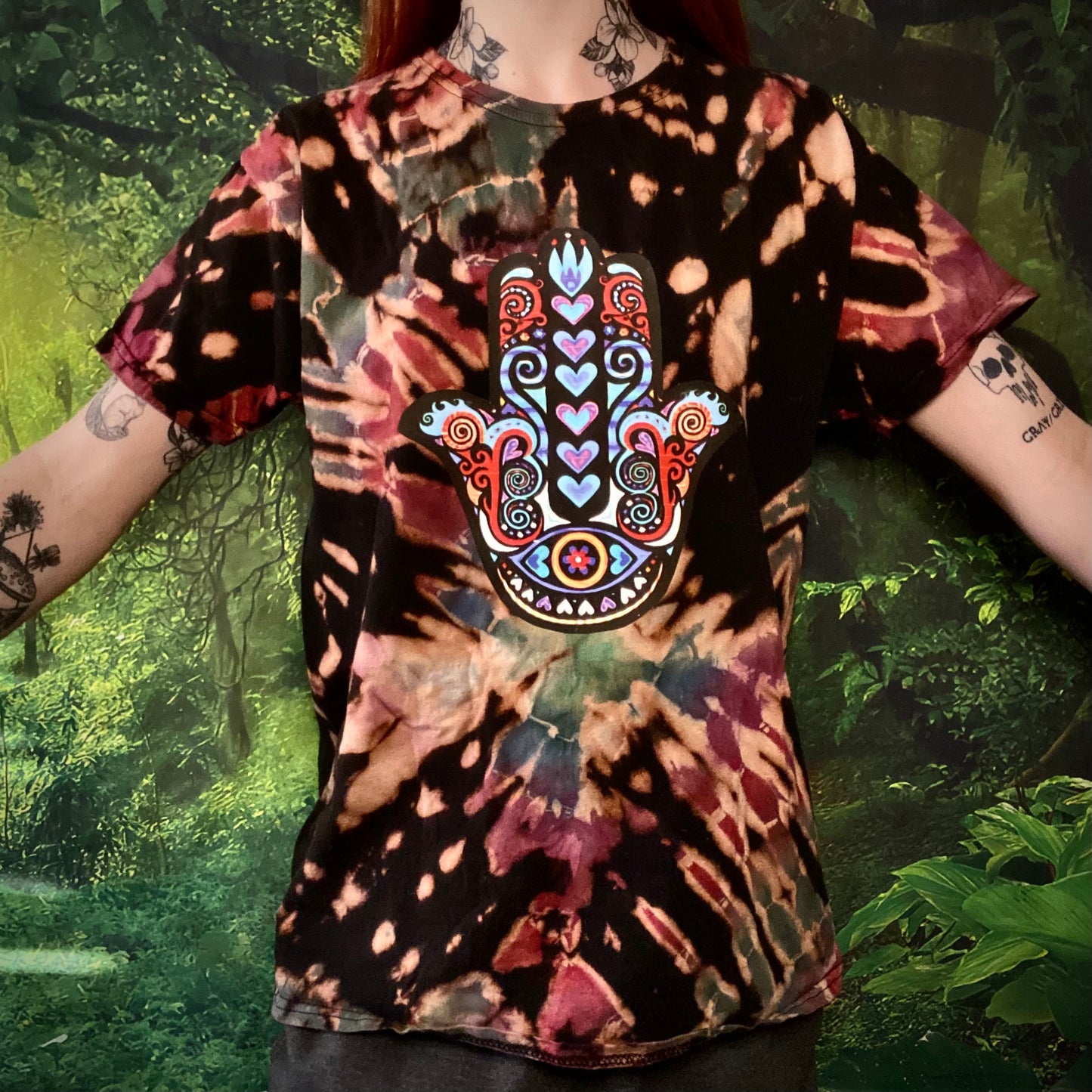 Hamsa Reverse Medium Tie Dye Rainbow T-Shirt Tee