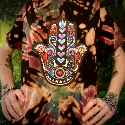 Hamsa Reverse Medium Tie Dye Rainbow T-Shirt Tee