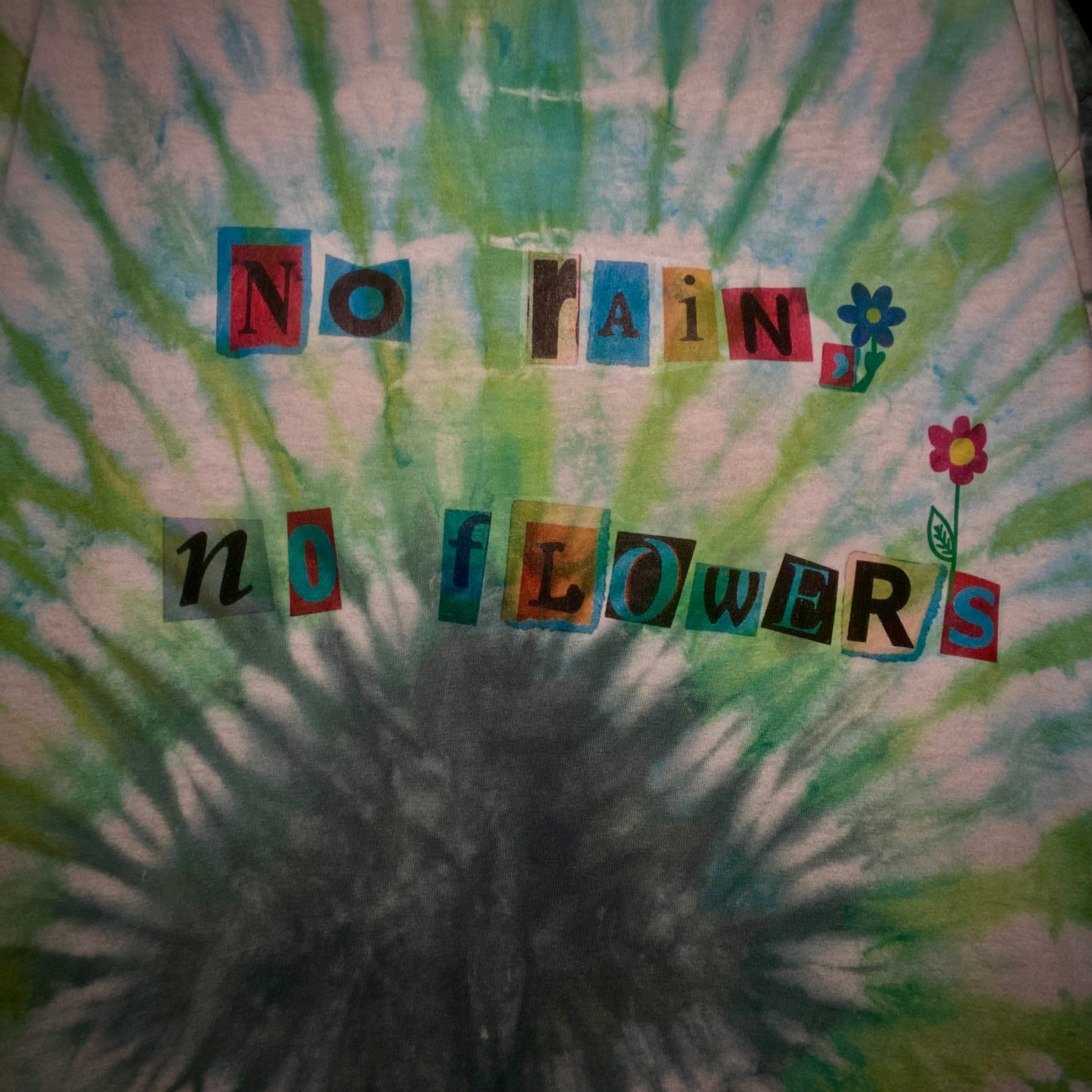 'No Rain, No Flowers' XL Green Tie Dye T-Shirt Tee