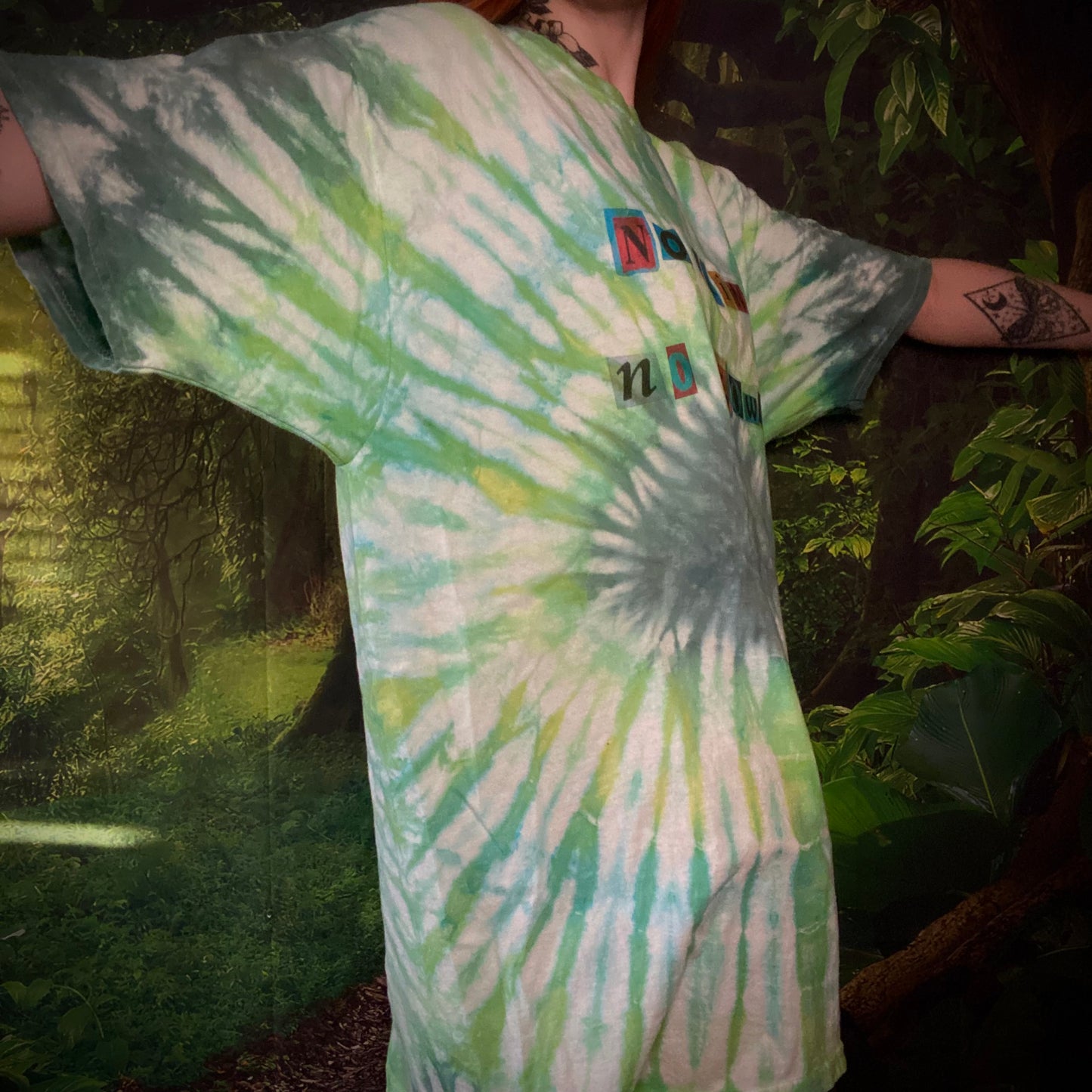 'No Rain, No Flowers' XL Green Tie Dye T-Shirt Tee