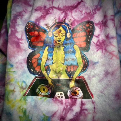 Alien Butterfly DJ Tie Dye Sweatshirt Medium