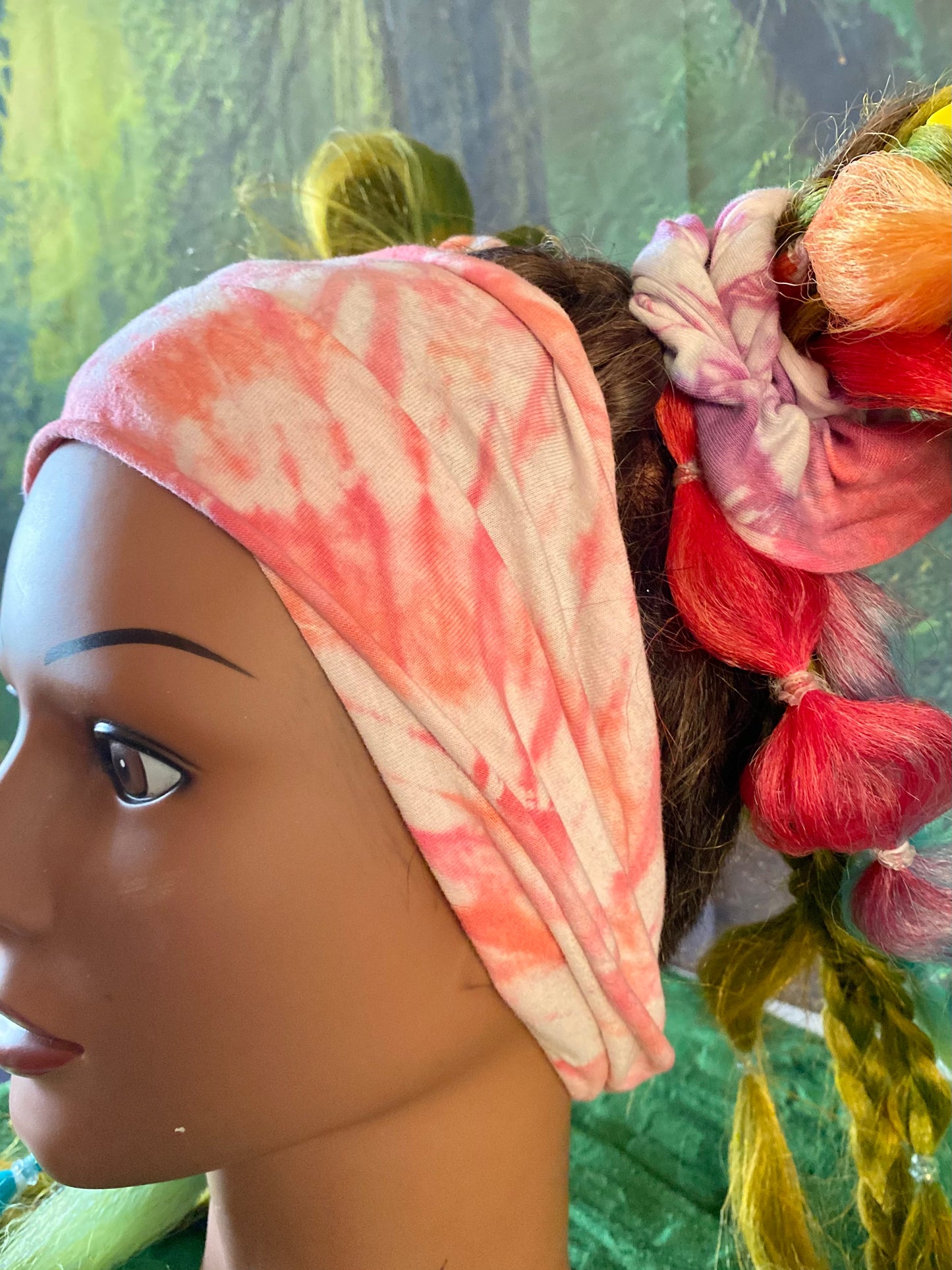 Pink and Orange Striped Headband Tie Dye