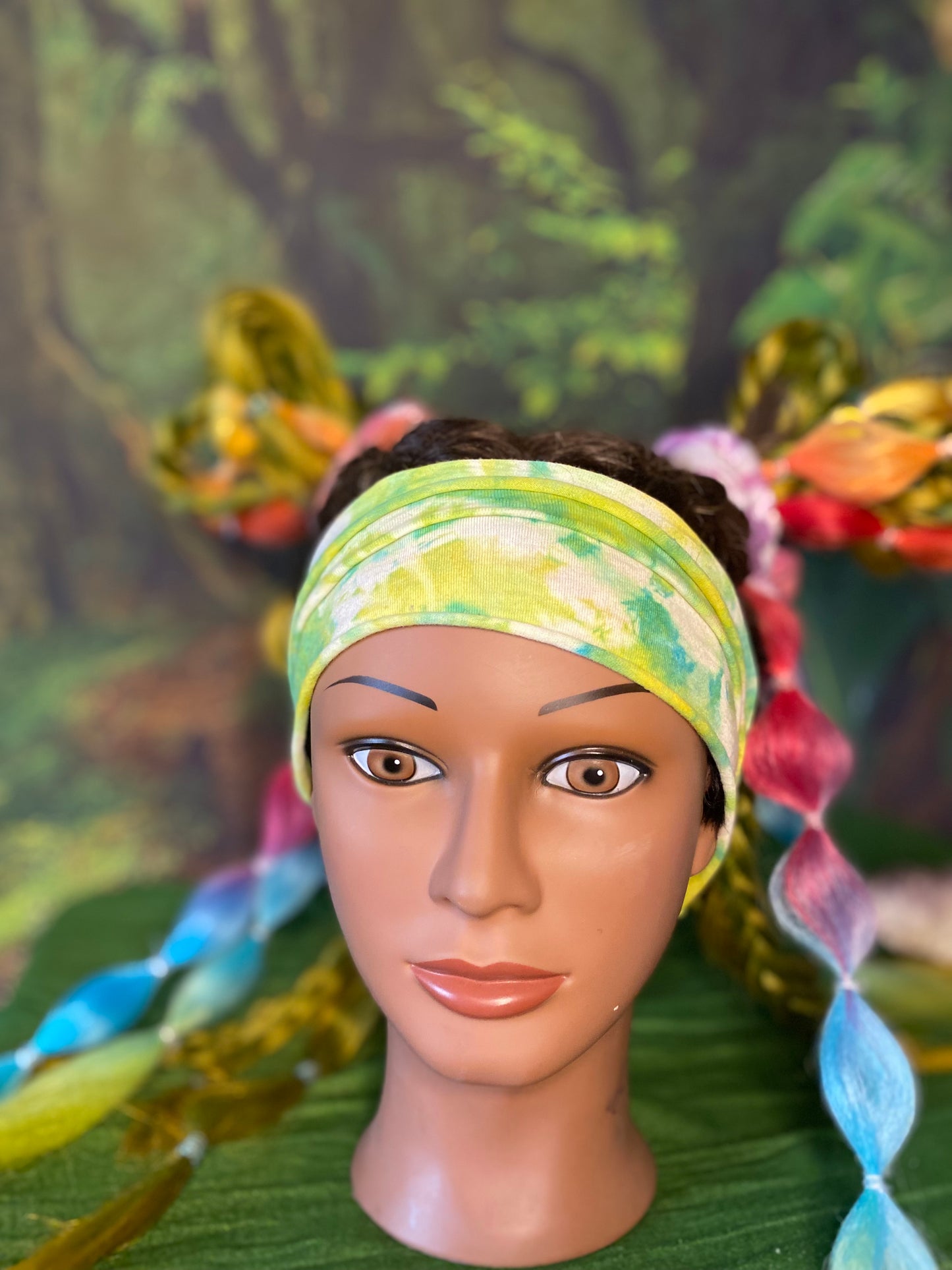 Neon Yellow Teal And Green Geode headband Tie Dye