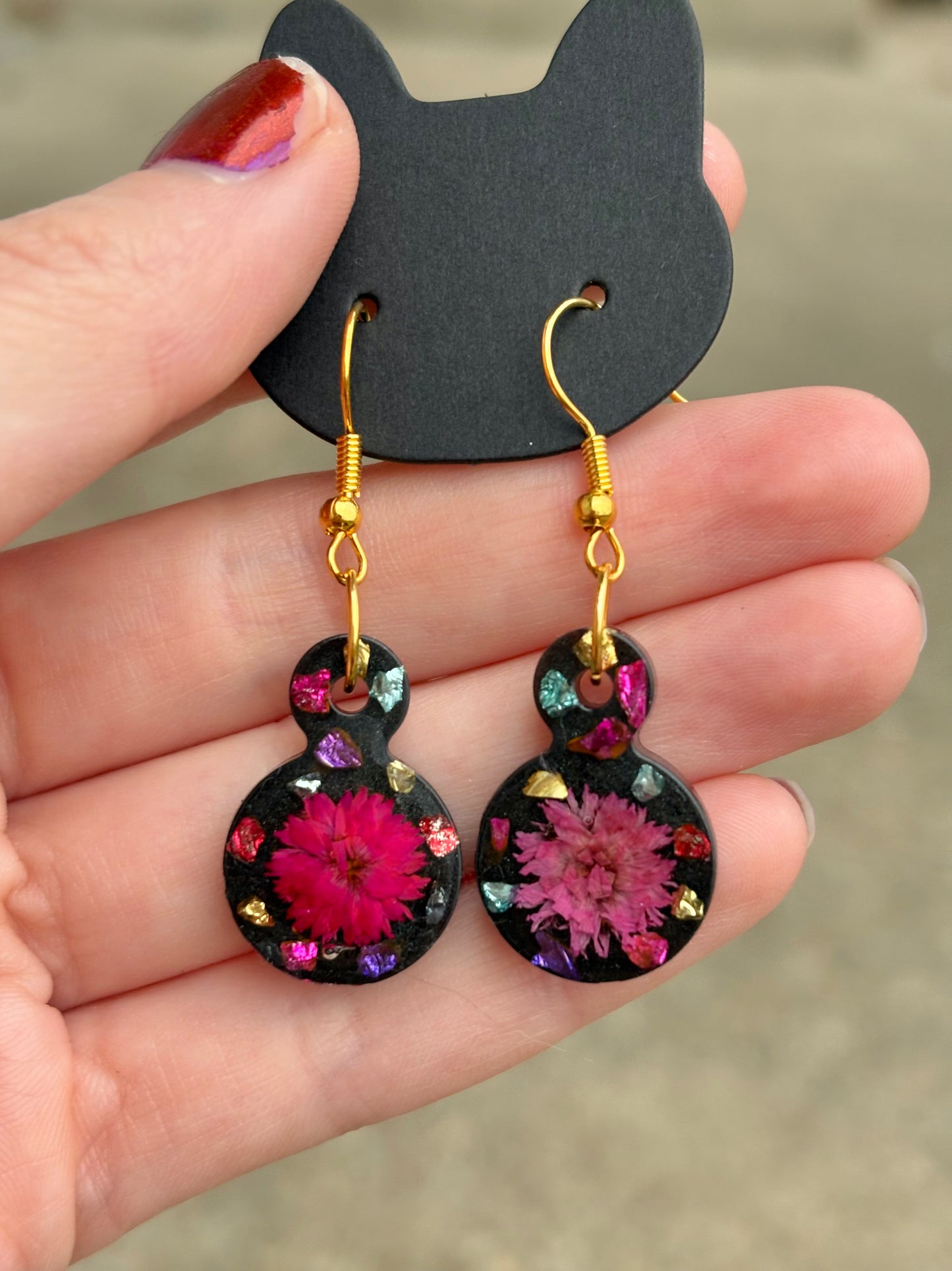 Cosmic Petals Pressed Flower Eclectic Whimsy Earrings