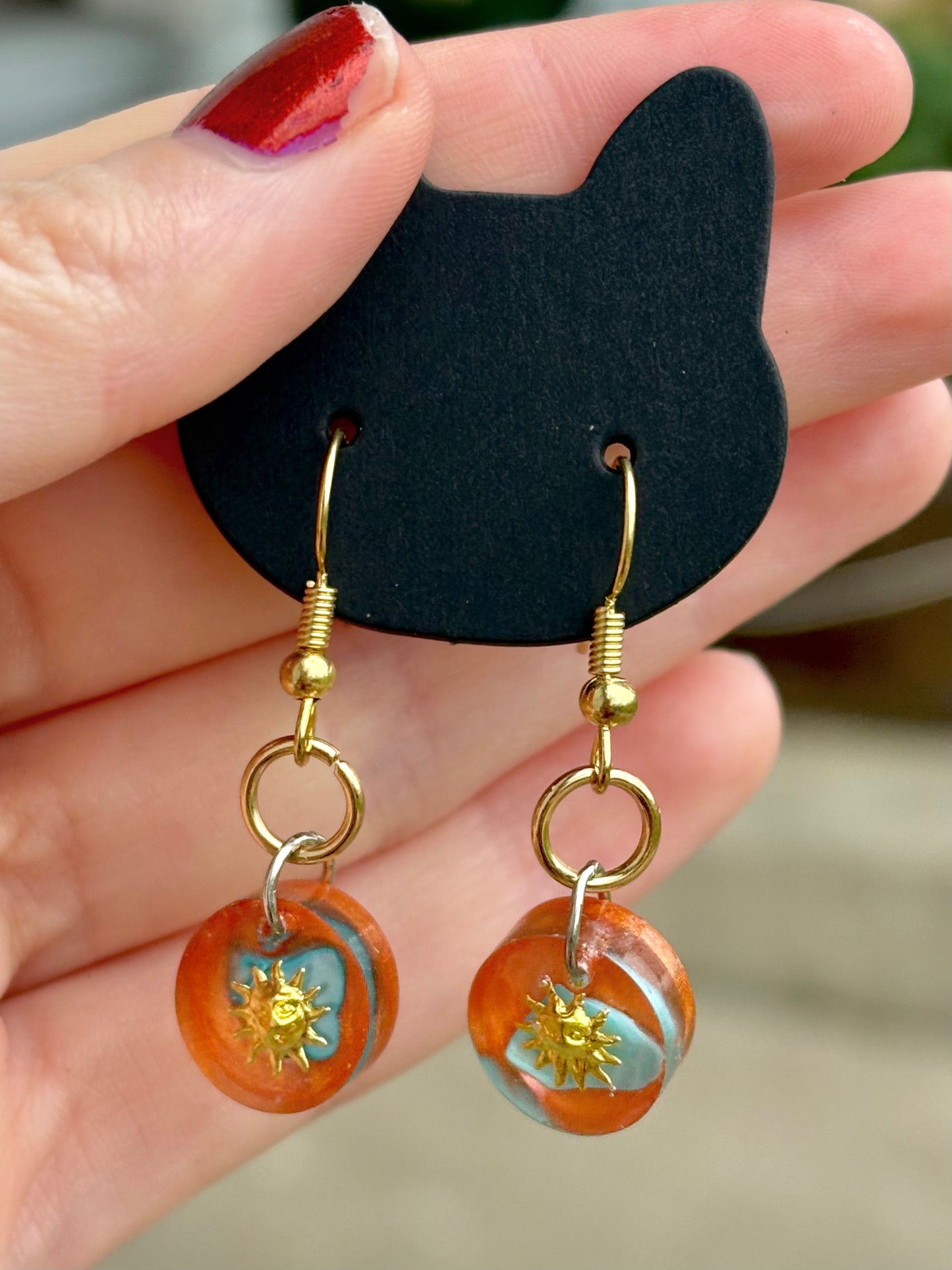 Golden Sun Orange & Turquoise Celestial Gemstone Earrings