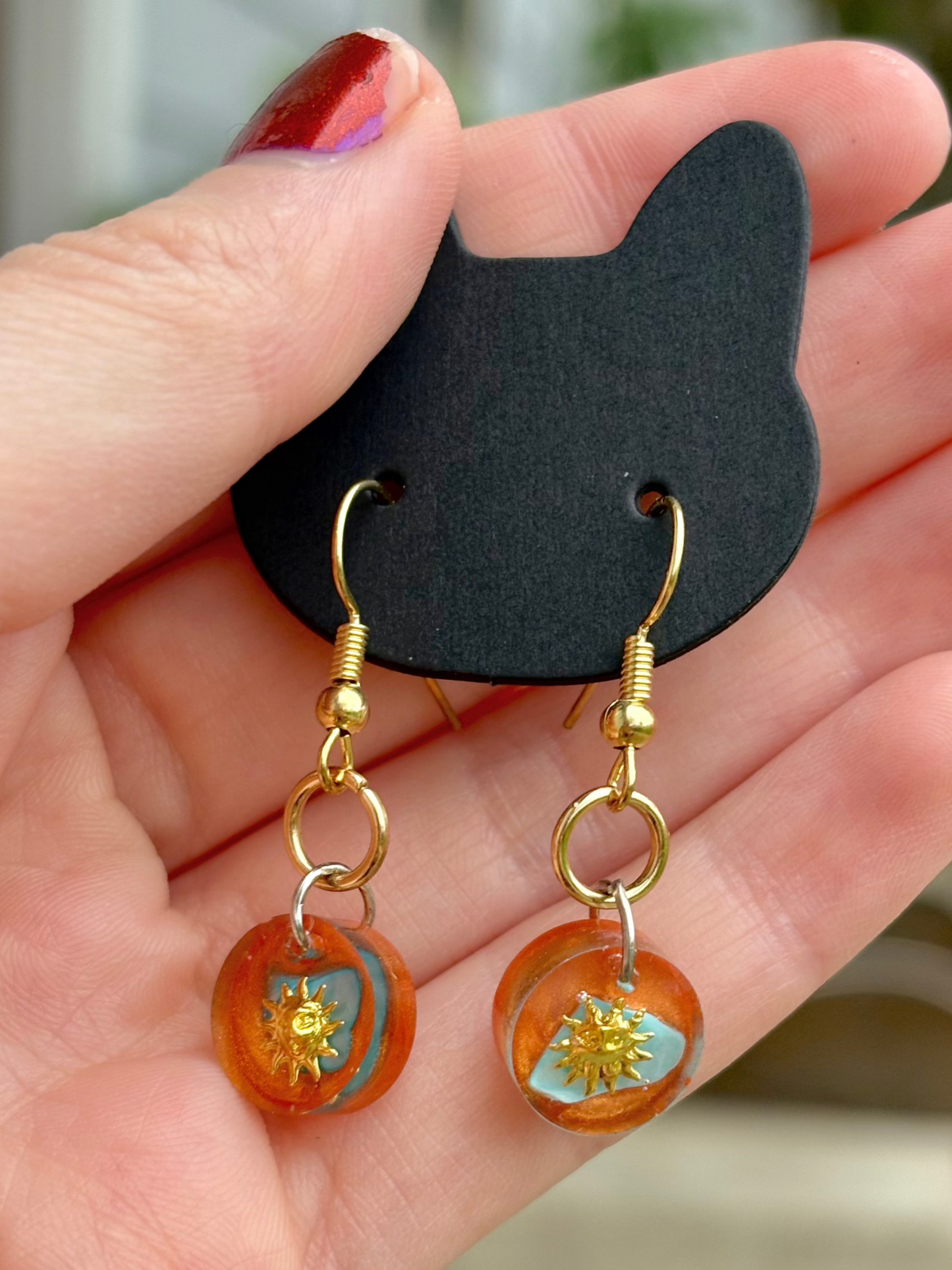 Golden Sun Orange & Turquoise Celestial Gemstone Earrings