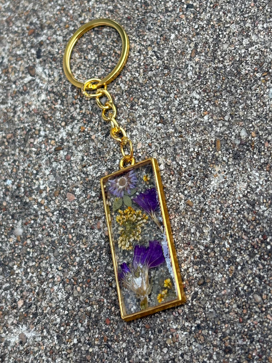 Golden Nature Pressed Flower Keychain