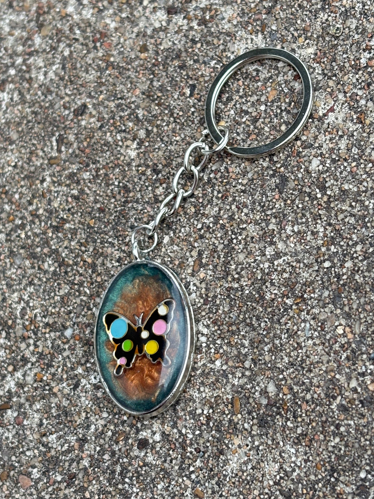 Rainbow Wings Whimsy Butterfly Silver Keychain