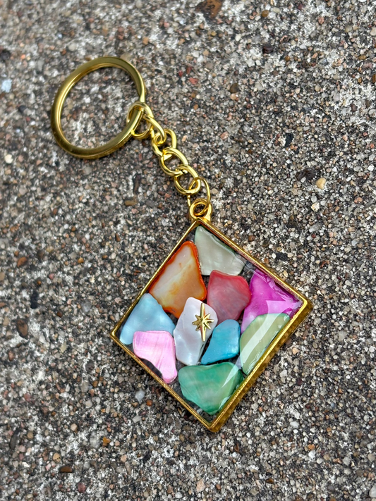 Golden Star Magical Gemstone Mosaic Handmade Crystal Keychain