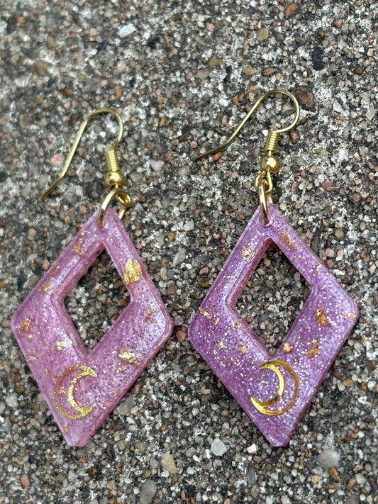 Golden Moon Drops Whimsical & Enchanted Pink and Gold Earrings