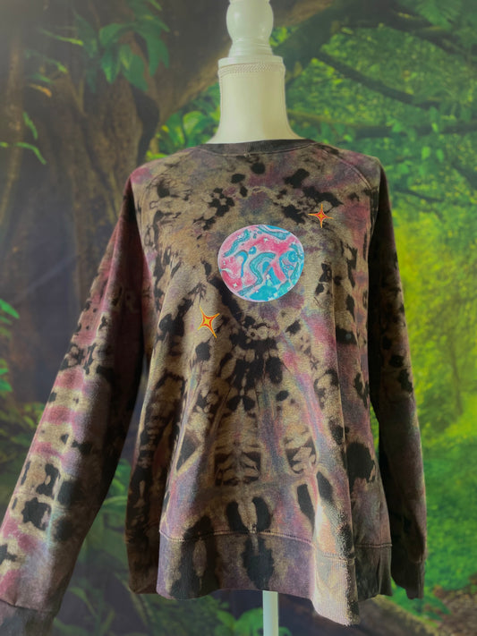 Reverse Tie Dye Planet w/ Stars Sweatshirt