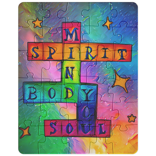 Mind, Body, Spirit, Soul YOU Crossword Chakra Rainbow Galaxy and Stars Jigsaw Puzzle