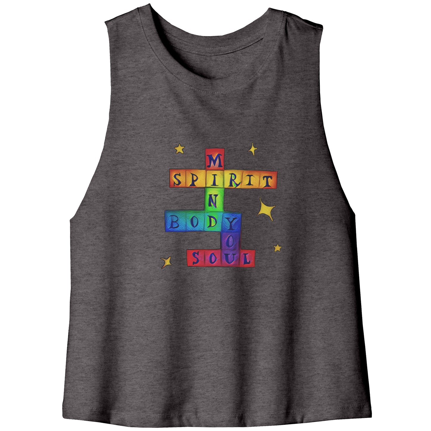 Mind, Body, Spirit, Soul YOU Crossword Chakra Rainbow Crop Tank Top Tee