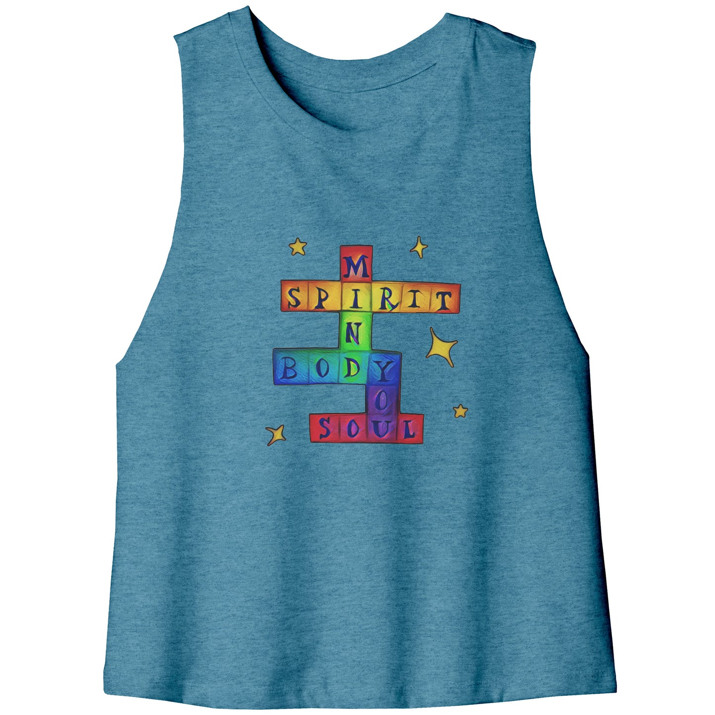 Mind, Body, Spirit, Soul YOU Crossword Chakra Rainbow Crop Tank Top Tee
