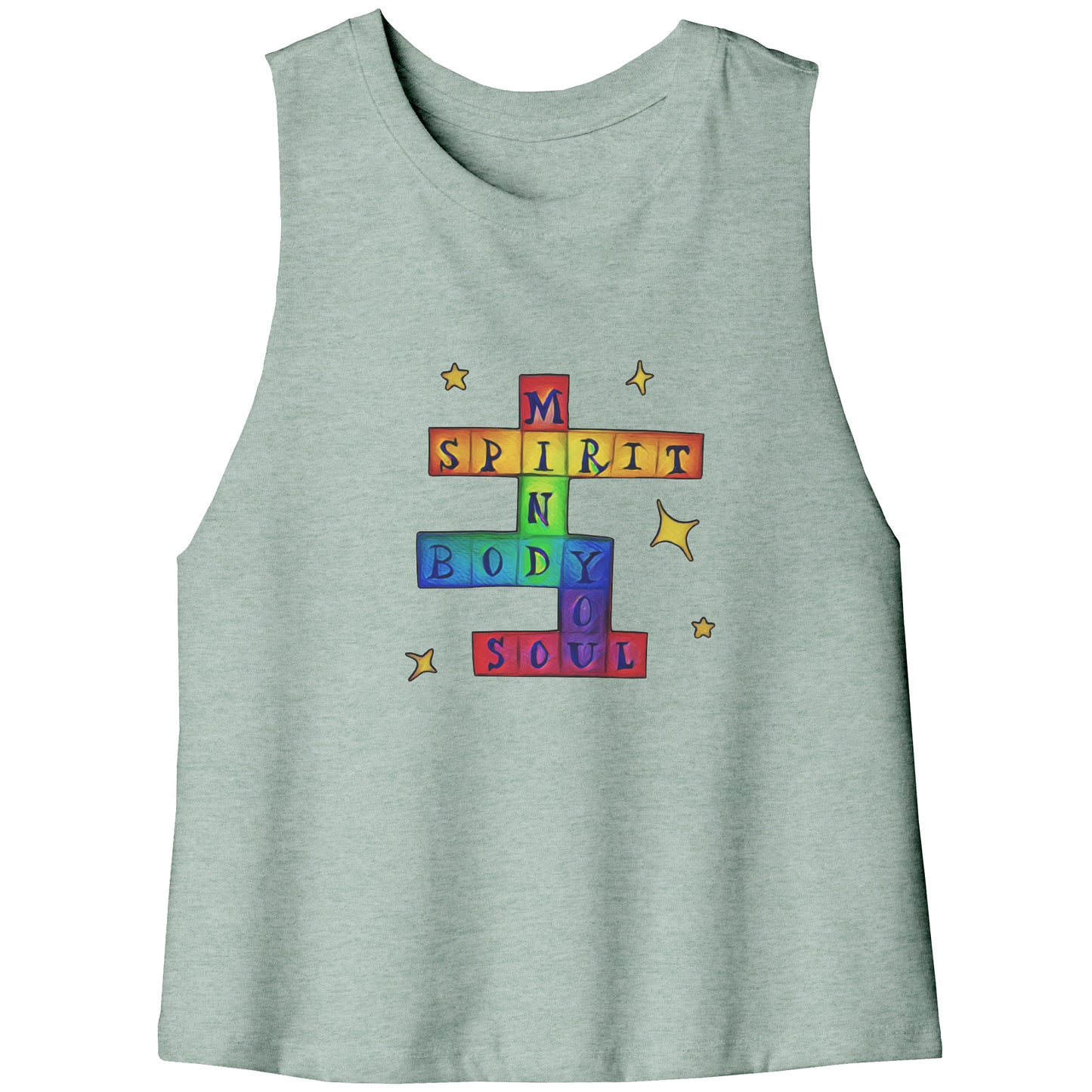 Mind, Body, Spirit, Soul YOU Crossword Chakra Rainbow Crop Tank Top Tee