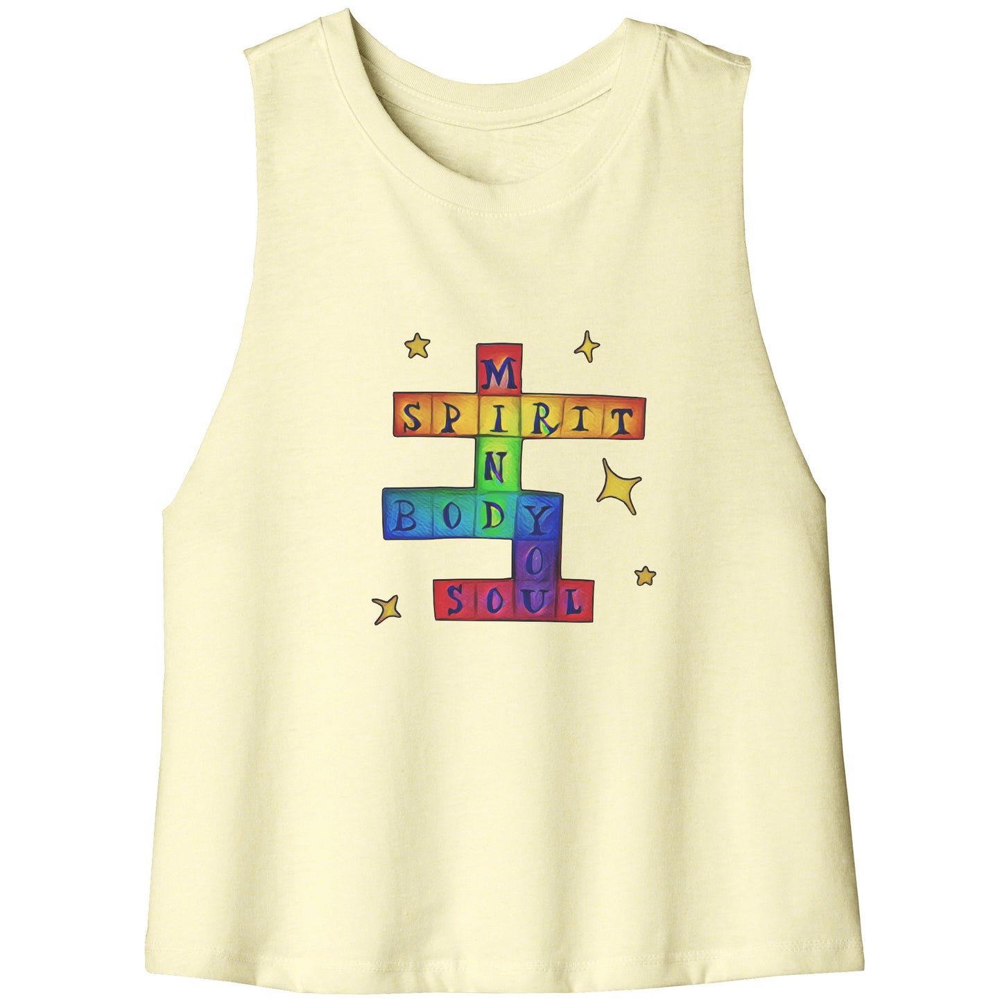 Mind, Body, Spirit, Soul YOU Crossword Chakra Rainbow Crop Tank Top Tee