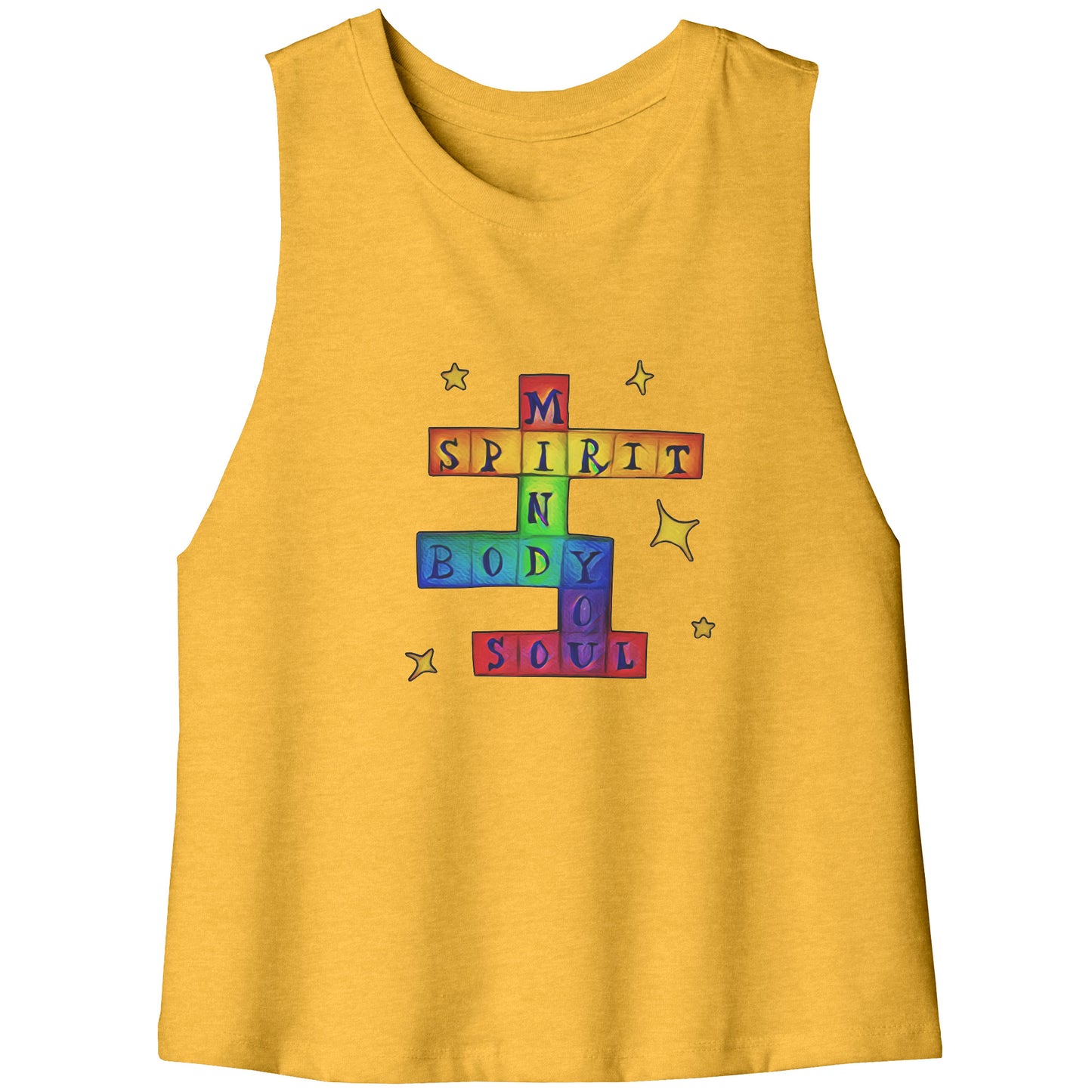 Mind, Body, Spirit, Soul YOU Crossword Chakra Rainbow Crop Tank Top Tee