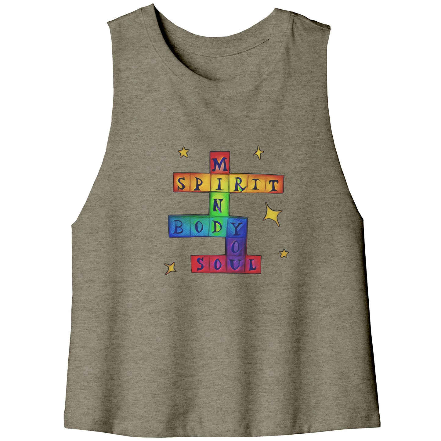 Mind, Body, Spirit, Soul YOU Crossword Chakra Rainbow Crop Tank Top Tee