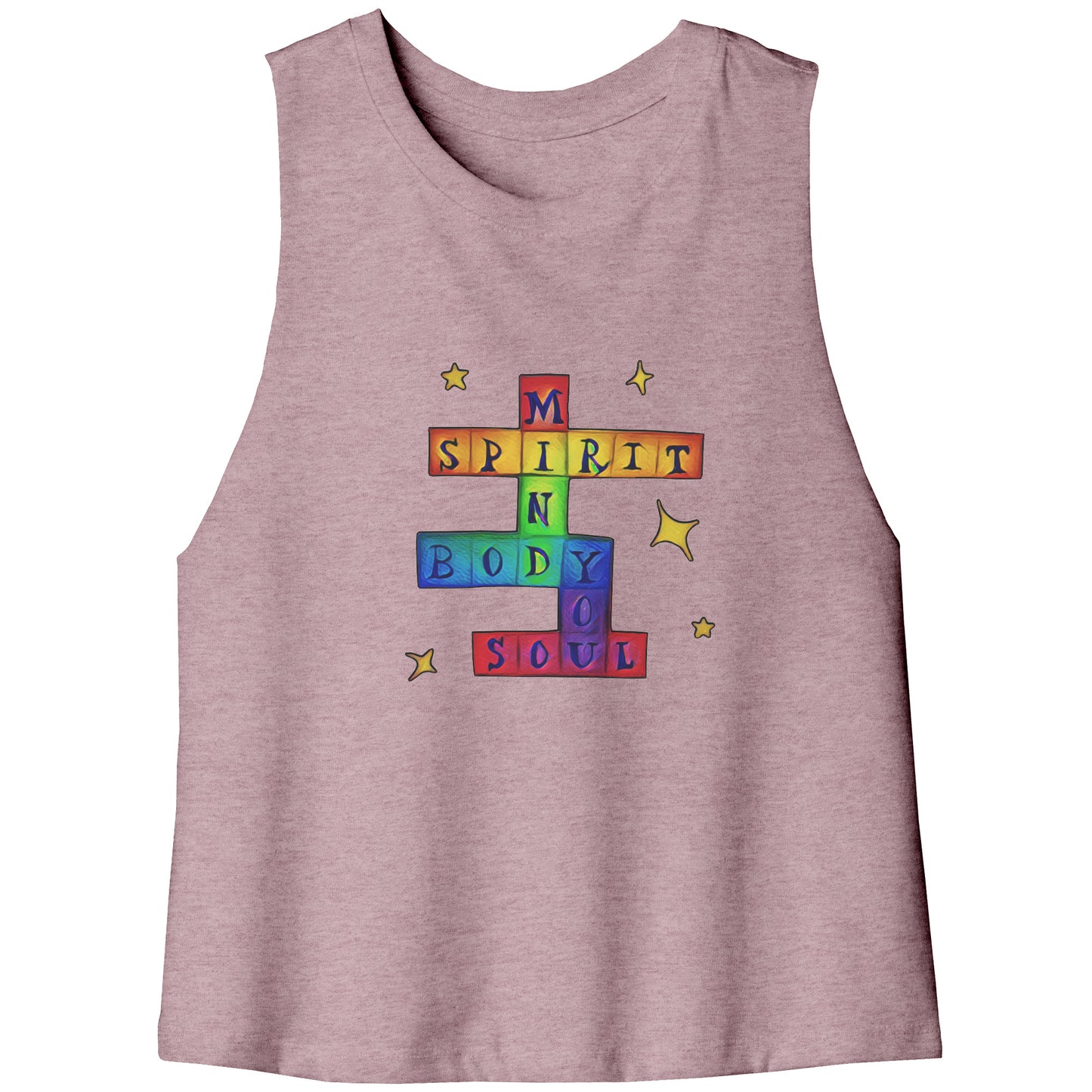 Mind, Body, Spirit, Soul YOU Crossword Chakra Rainbow Crop Tank Top Tee