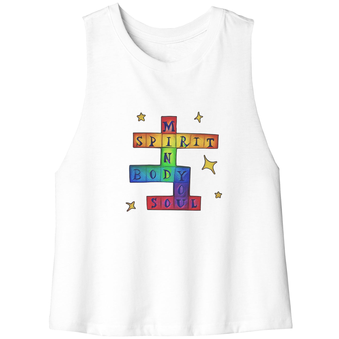 Mind, Body, Spirit, Soul YOU Crossword Chakra Rainbow Crop Tank Top Tee