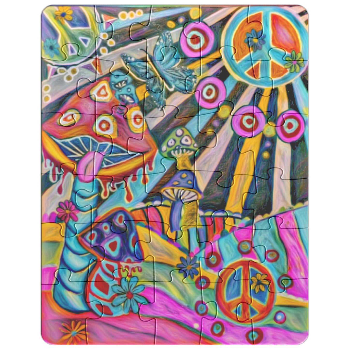 Peace Love and Mushrooms Trippy Art Puzzle
