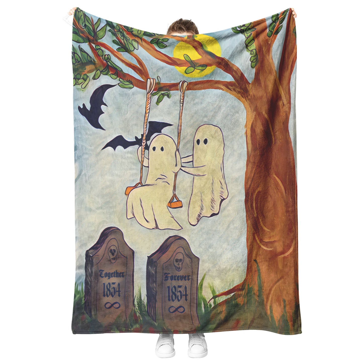 Swinging in the Graveyard Ghost Soulmates' Together Forever Blanket